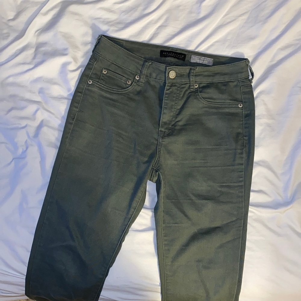 Olive green jeans, high rise